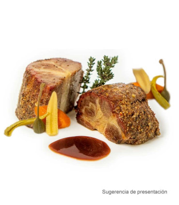 Collare iberico Pastrami con salsa di verdure e tempranillo