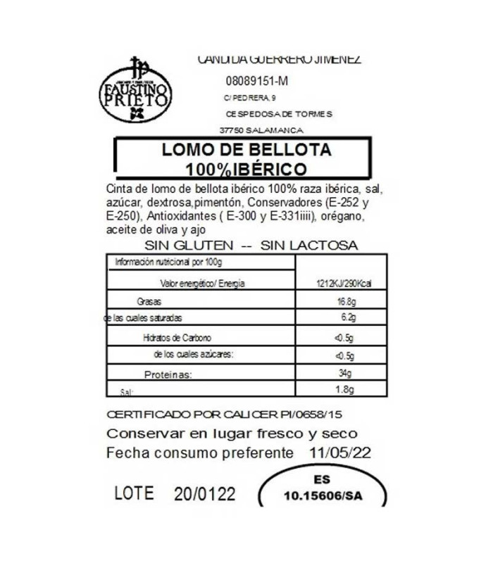 ingredienti 100% lombo di bellota iberico