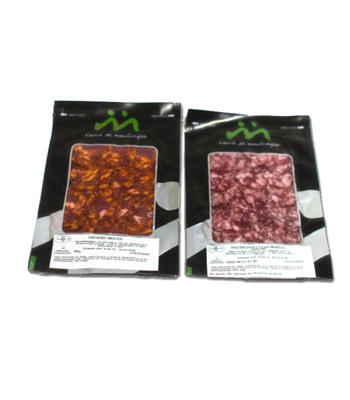 Packung Schwangere iberische Chorizo und Salchichón Sierra de Monfragüe