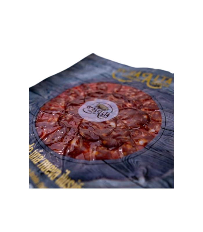 Sliced Chorizo Bellota 100% Iberian breed. High Era