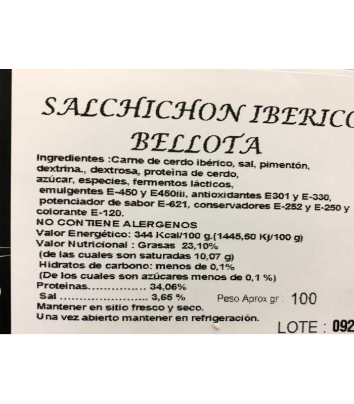 Ingredienti Salsiccia iberica alimentata con ghianda