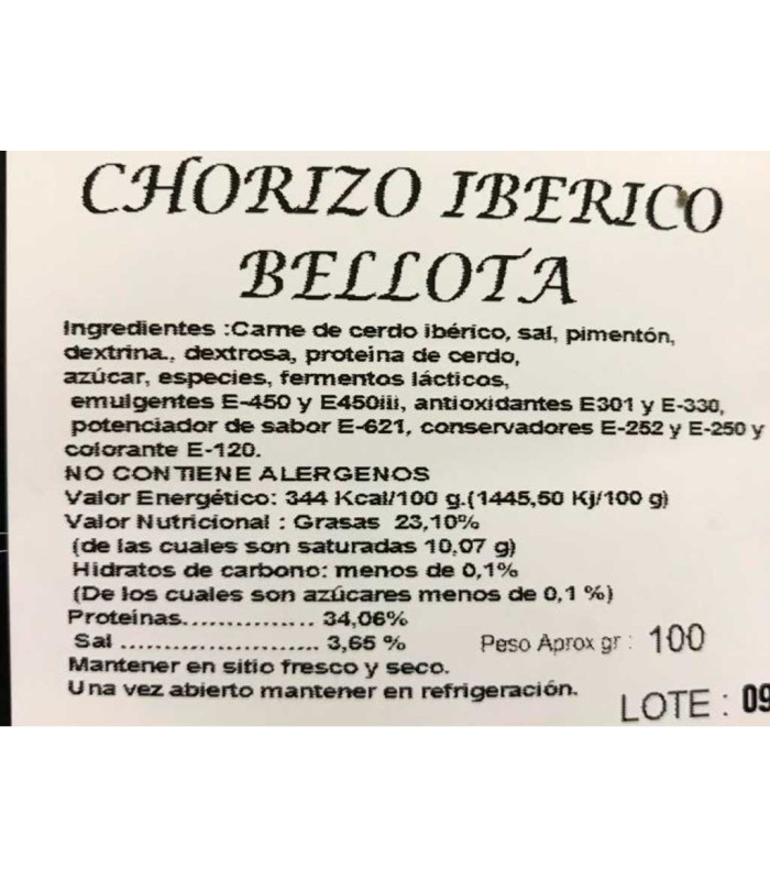Zutaten Iberische Chorizo aus Eichelmast