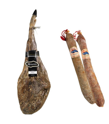 Weihnachtskorb mit Cebo-Schinken 50% Ibérico. Melquiaden