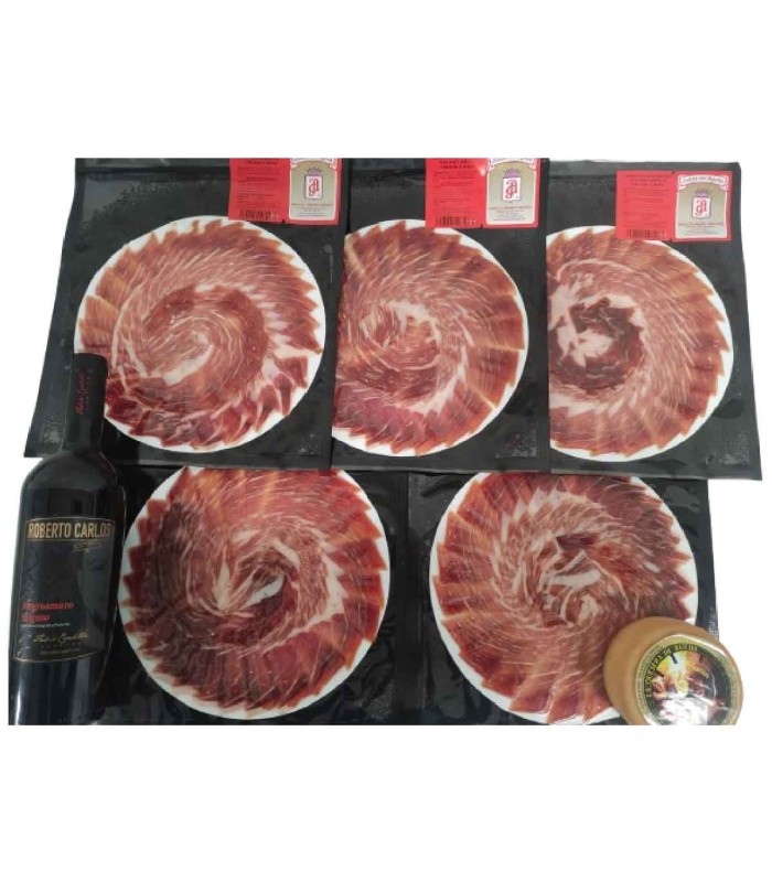 Basket of Jamón de Bellota 75% Ibérica. Knife cutting