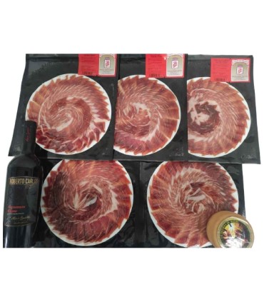 Basket of Jamón de Bellota 75% Ibérica. Knife cutting