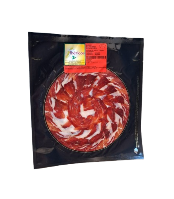 Bustine di Prosciutto bellota 50% di razza ibérica sottovuoto. Dehesa Grande - Jamón Ibérico coltello a fette