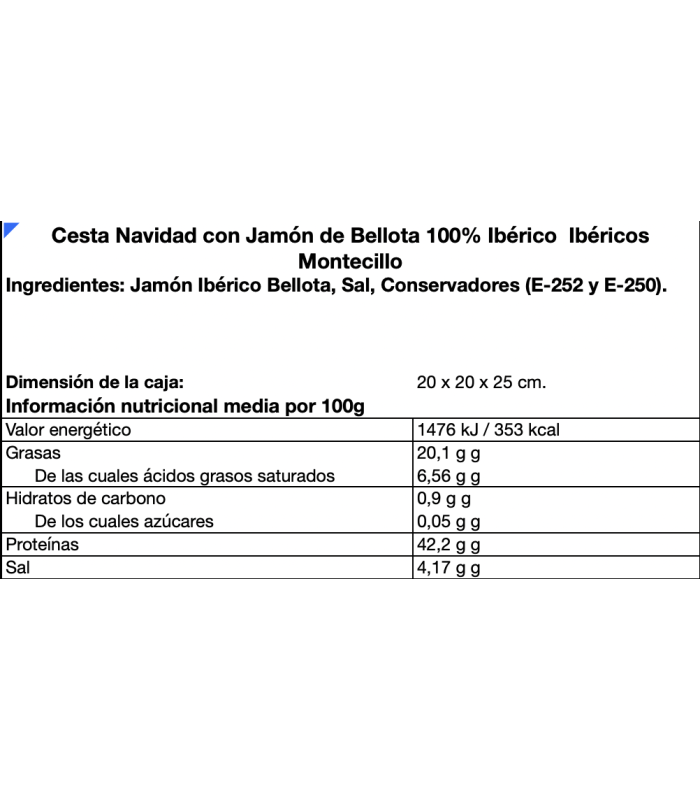 Cestello di Natale con Montecillo 100% iberico Jamón de Bellota Ibérico - Cestini di Natale con prosciutto - - 3